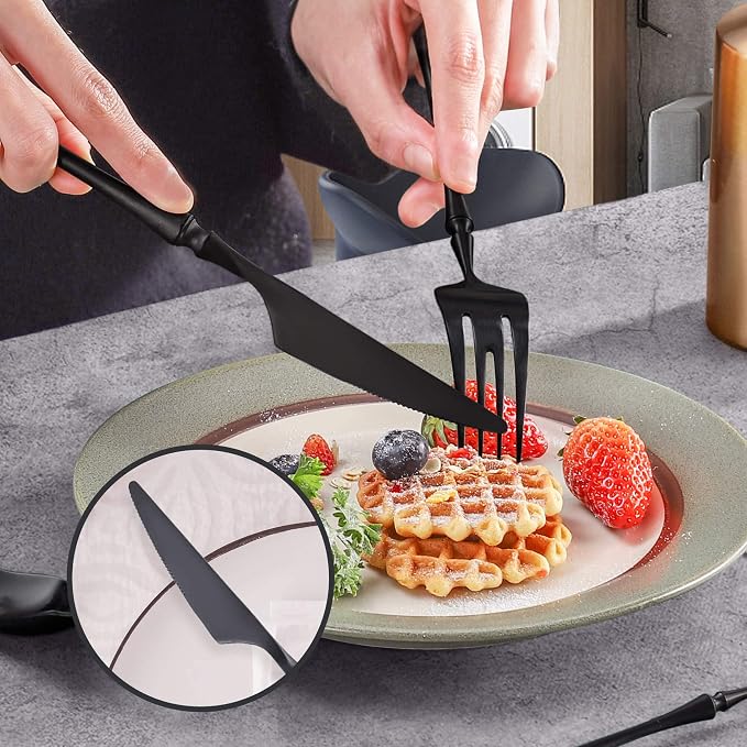 24-Piece Black Silverware Set for 6, Modern 18/10 Stainless Steel Flatware Set - Image 6