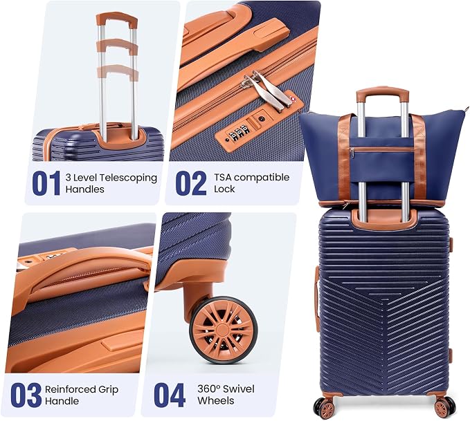 Hoteel 4 Piece Luggage Set Carry on ABS+PC Hard Shell Suitcase - Image 4