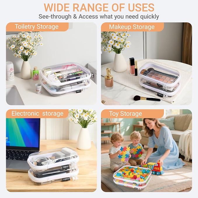 6 Pack Clear Hard Shell Zipper Case, See-Through Hard Plastic Organizer Pouches - Image 4