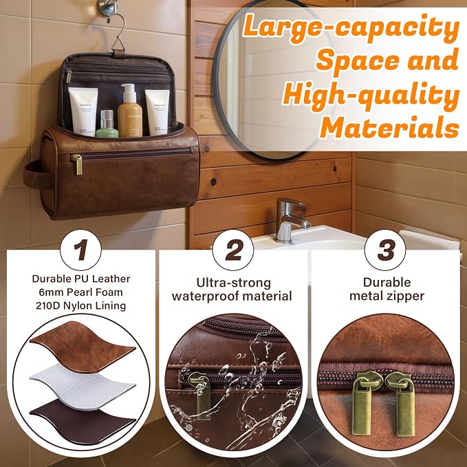 3-in-1 unisex PU toiletry bag: laser engraving & detachable waterproof section. - Image 2
