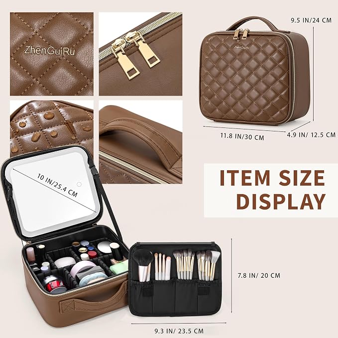 Travel Makeup Bag with LED Mirror – Waterproof Cosmetic Train Case with - Image 4