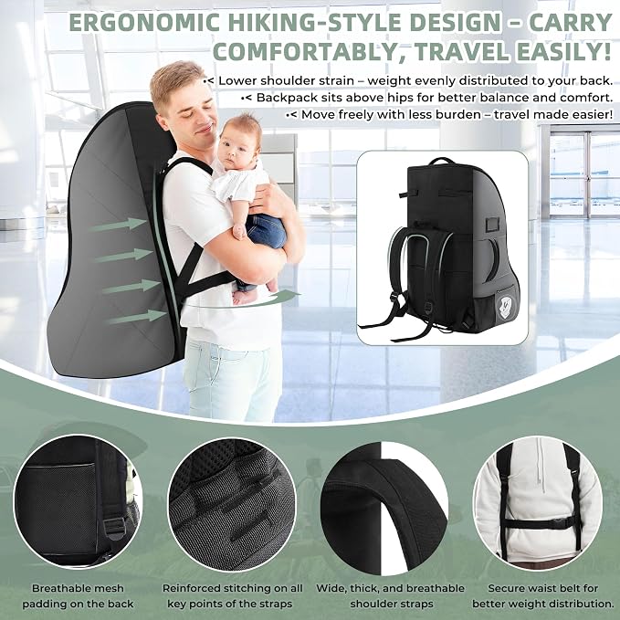 Car Seat Travel Bag for Airplane – Padded Carseat Backpack Carrier for Airport - Image 4