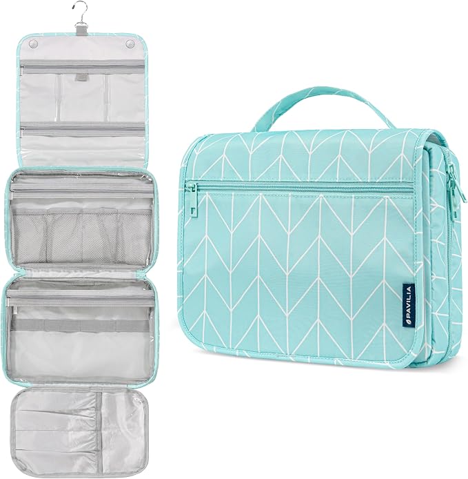 PAVILIA Hanging Toiletry Bag Women Men, Foldable Cosmetic Organizer Travel Bag by PAVILIA