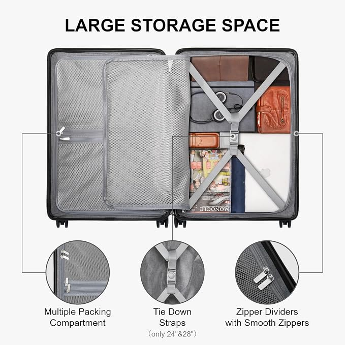 LEVEL8 Elegance Matte Luggage Set, 20 Inch Carry-on Luggage, 24&28 Large - Image 7