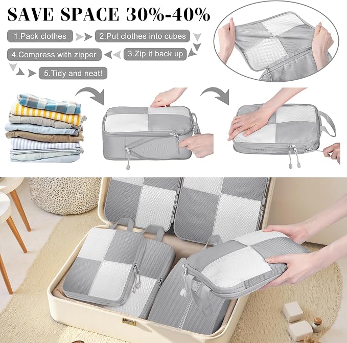 8 Set Compression Packing Cubes Travel, Lightweight Expandable Travel Cubes - Image 2