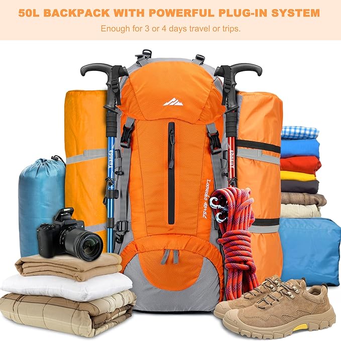 Loowoko 50L Hiking Backpack, Waterproof Camping Essentials Bag - Image 2