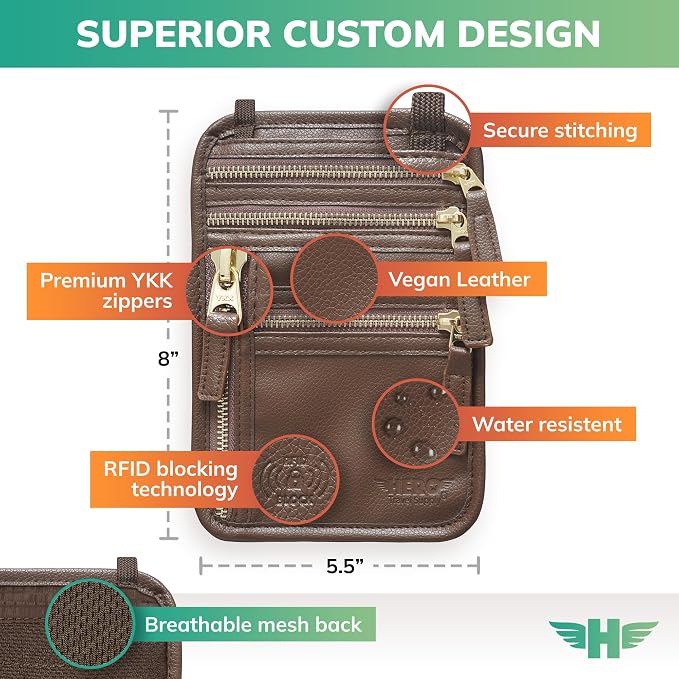 HERO Neck Wallet, RFID Blocking Passport Holder, Vegan Leather Travel Pouch - Image 3
