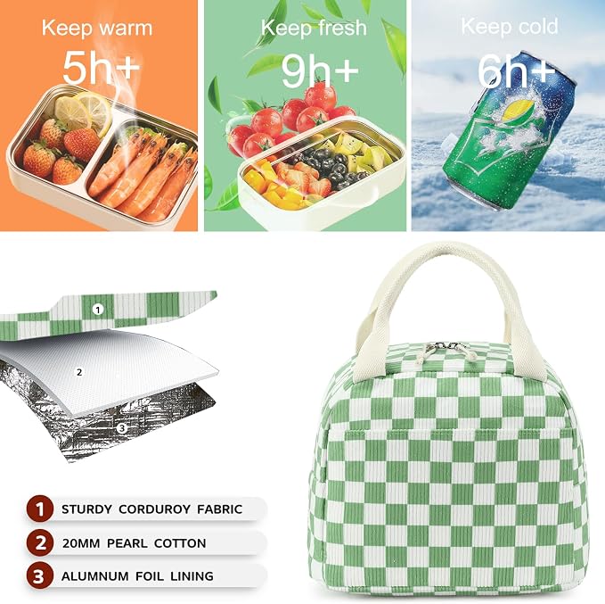 Bluboon Lunch Bag for Women Men Cute Corduroy Lunch Tote Bags Reusable - Image 7