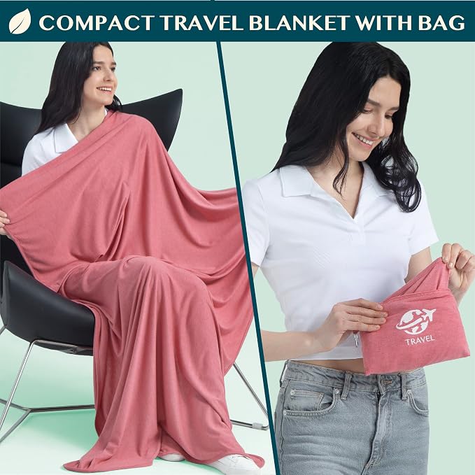 PAVILIA Soft Travel Blanket, Compact Airplane Blanket in Bag, Portable Blanket - Image 2