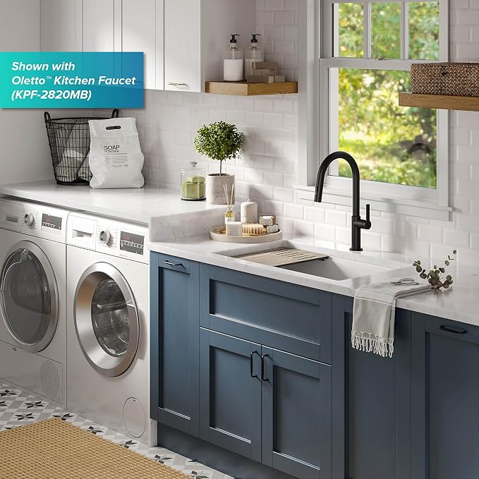 KRAUS Kitchen Sink Bellucci 32” Undermount Workstation Granite, Metallic White - Image 3