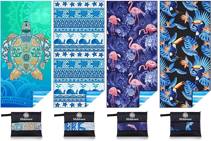 4 Pack Microfiber Lightweight Beach Towel Sand Free Quick Dry Absorbent Thin by WIDDONEN