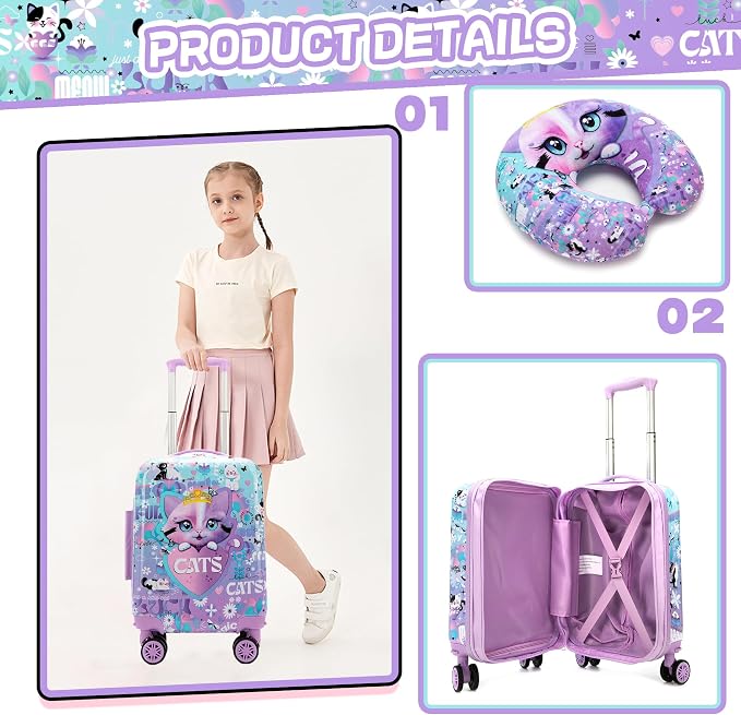 Cute Cat Kid's Luggage Set 2 Piece Suitcase Set 16" Hardside Luggage - Image 3