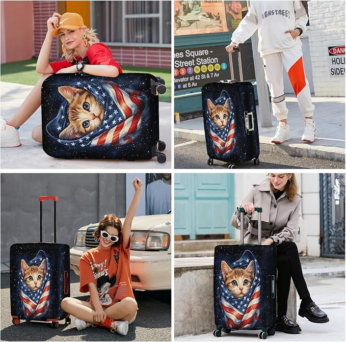 ANNA QUEEN Cute Patriotic Cat Luggage Cover, American Flag Suitcase Protector - Image 2