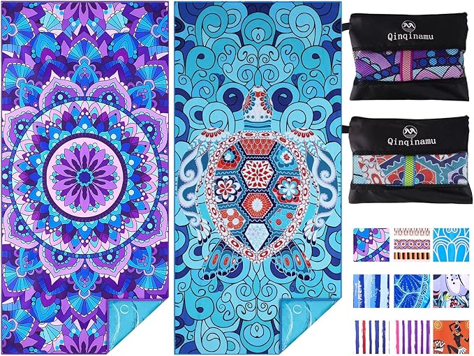 2 Pack Microfiber Oversized Lightweight Beach Towel 71"x32" Extra Thin Large by Qinqinamu