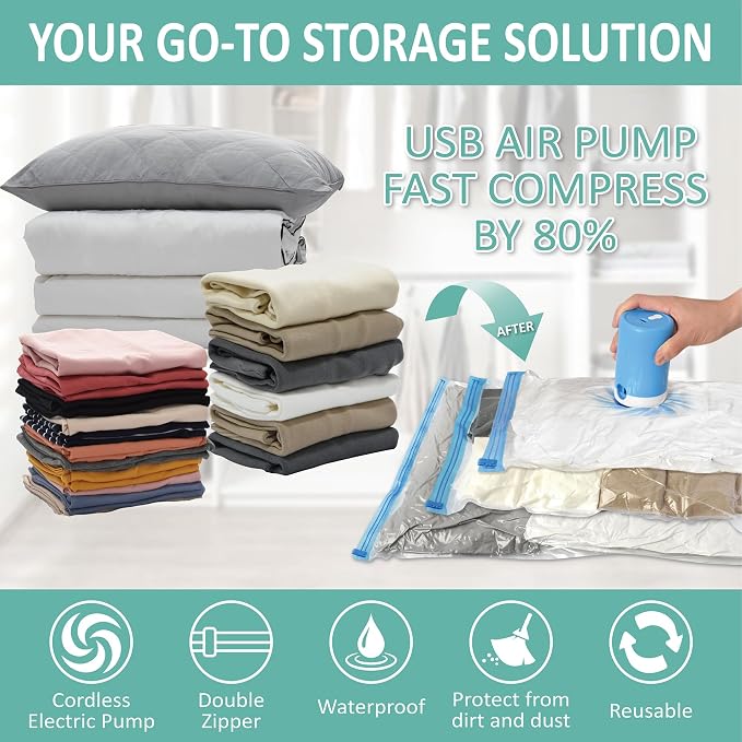 Travel Vacuum Bags with Electric Pump, 8 Pack Vacuum Travel Bags - Image 2