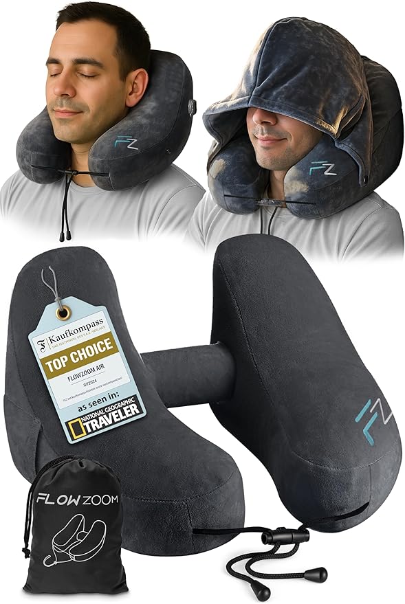 Air Inflatable Neck Pillow for Traveling on Plane by FLOWZOOM