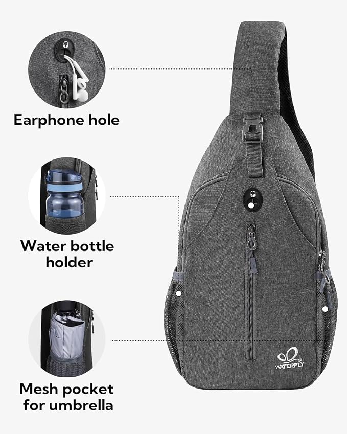 WATERFLY Crossbody Sling Backpack Sling Bag Travel Hiking Chest Bag Daypack - Image 3