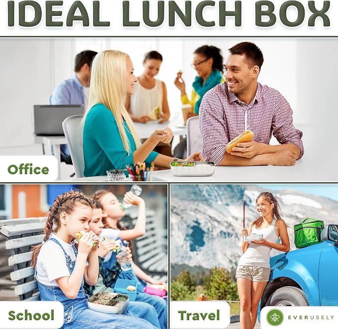 Everusely - Bento Box - Sage, 37oz / 1.1 L - Stainless Steel Lunch Box - 3 - Image 7
