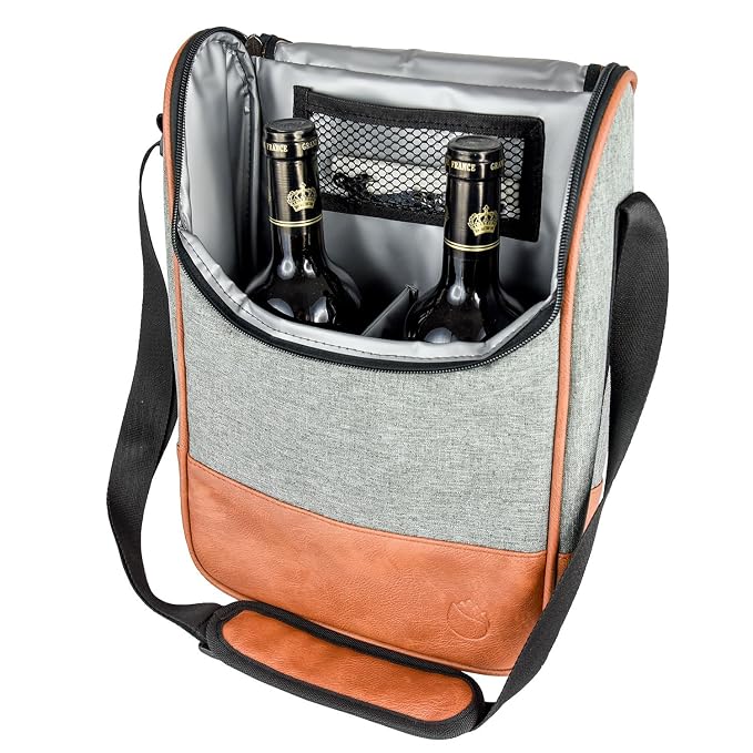 2 Bottle Wine Set Leather Insulated Bag As Gift - Image 5