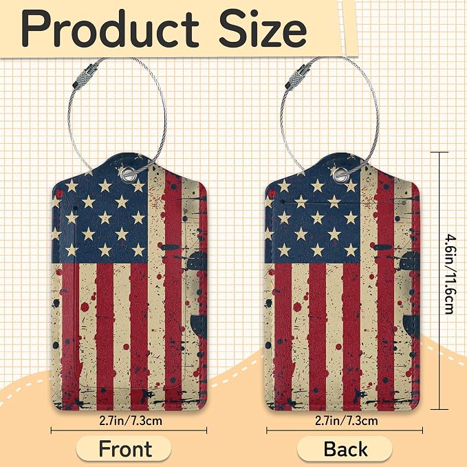 3 Pack PU Retro American Flag Leahter Luggage Tag - Image 3