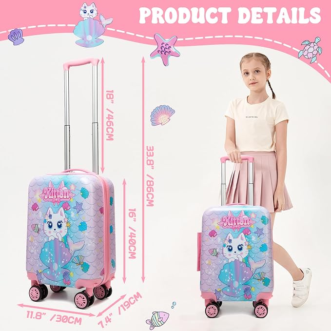 Cute Cat Kid’s Luggage Set 2 Piece Suitcase Set 16" Hardside Luggage - Image 2