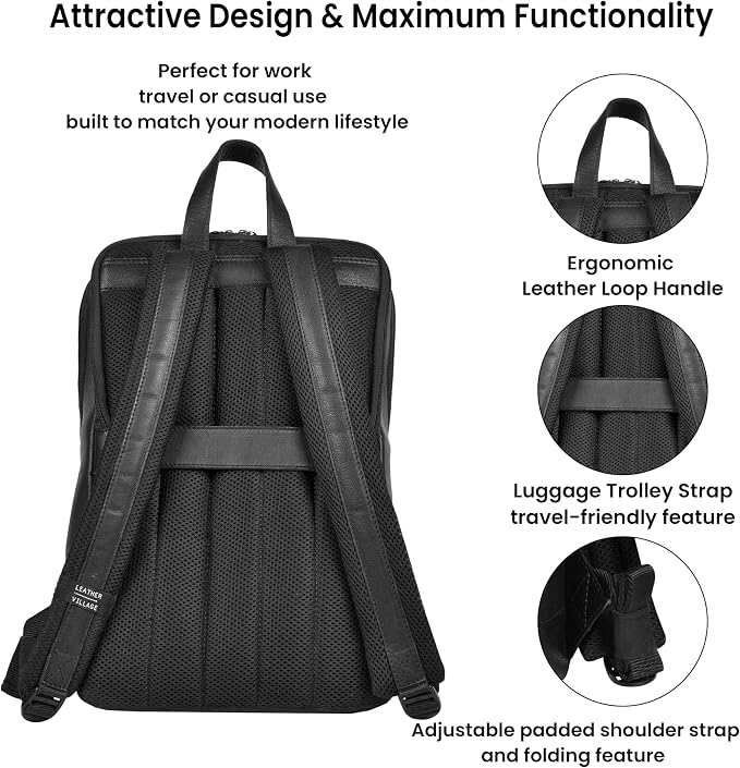 LEATHER VILLAGE Leather Laptop Backpack - Image 3