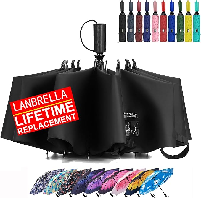LANBRELLA Compact Reverse Folding Umbrella Auto Windproof Travel Umbrella by LANBRELLA