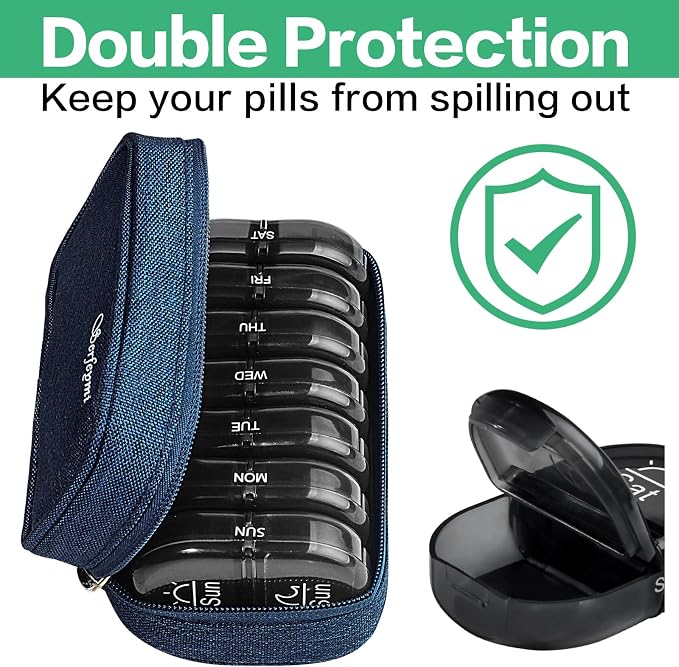 Serfeymi Weekly Travel Pill Organizer 2 Times A Day AM PM Upgraded Black Pill - Image 5