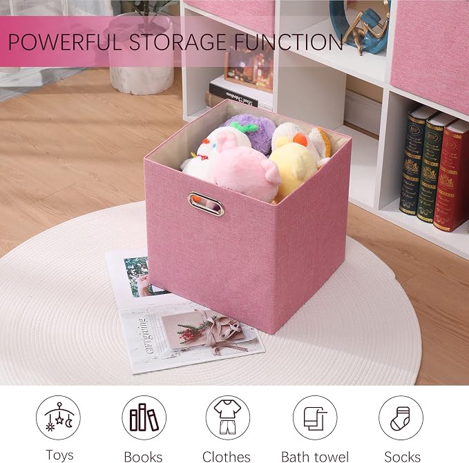 Pink Cube Storage Organizer Bins 13x13x13 Inch, 4 Pack Collapsible Organization - Image 5