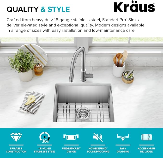 Kraus KHU101-21 Standart PRO 16 Gauge Undermount Single Bowl Set, 21 Inch - Image 4
