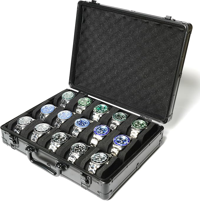 15 slots Watch organizer Case, Aluminum watch storage box, hard watch travel box by AUKURA