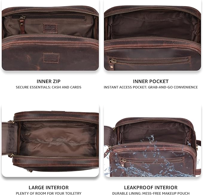 LEATHER VILLAGE Premium Leather Toiletry Travel Pouch - Image 4