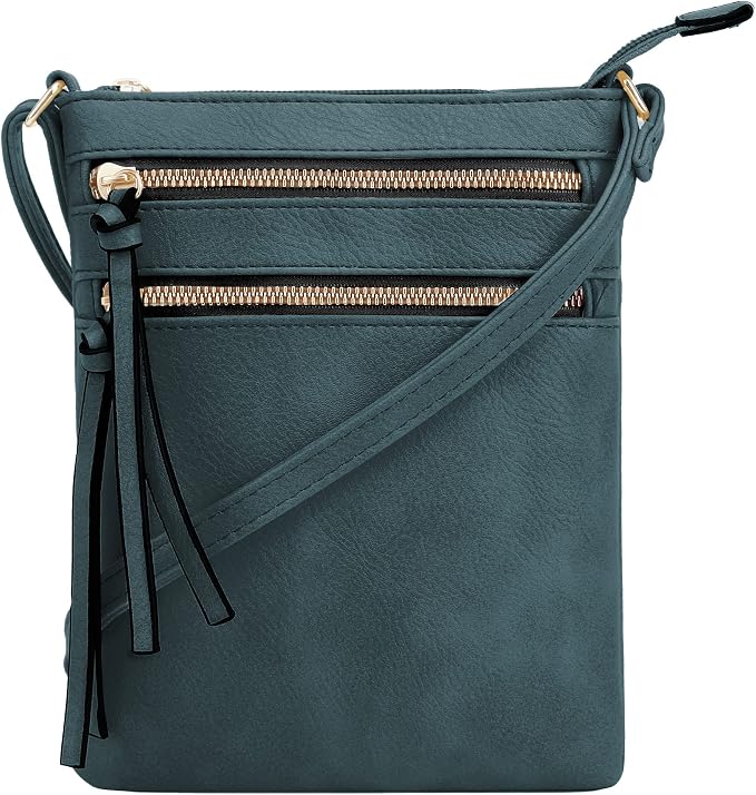 DELUXITY | Crossbody Purse Bag | Functional Multi Pocket Double Zipper Purse | by Deluxity