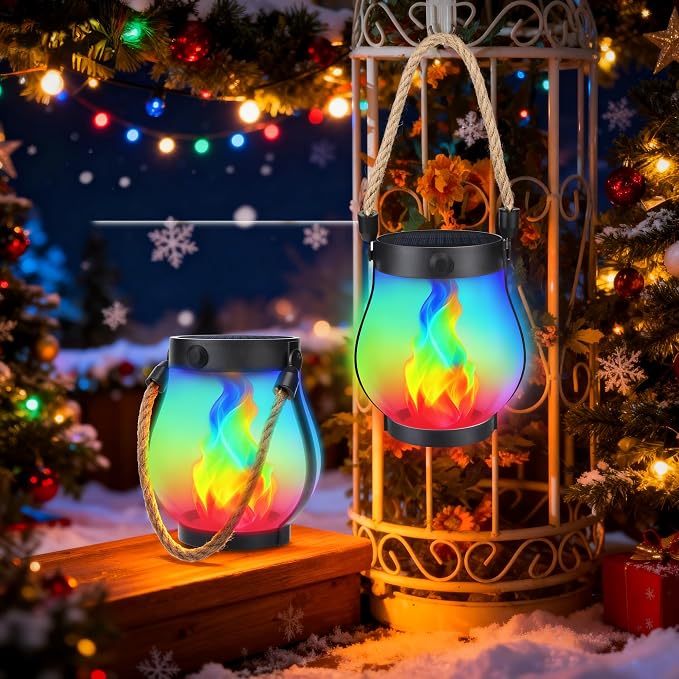 Christmas Solar Flame Lanterns Hanging Outdoor Waterproof - Image 8