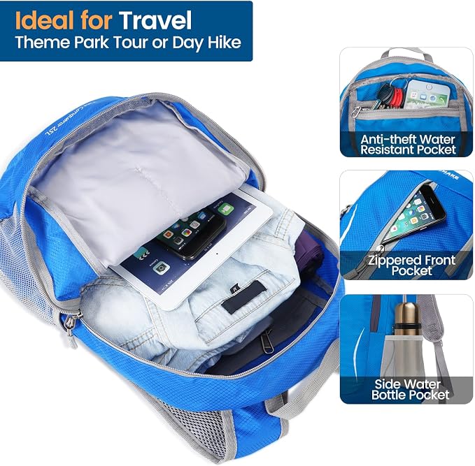 ZOMAKE Ultra Lightweight Packable Backpack 25L, Foldable Hiking Backpacks Water - Image 3