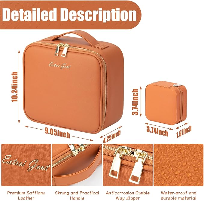 Makeup Travel Train Case with Mirror LED Light 3 Adjustable Brightness Large - Image 2