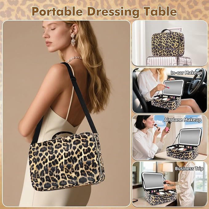 Large Travel Makeup Bag with LED Mirror, 3-Color Stepless Dimming Stand Mirror - Image 7