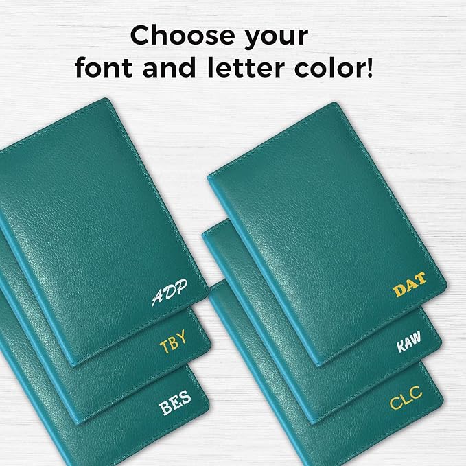 Personalized Monogrammed Teal Leather RFID Passport Wallet - Image 3