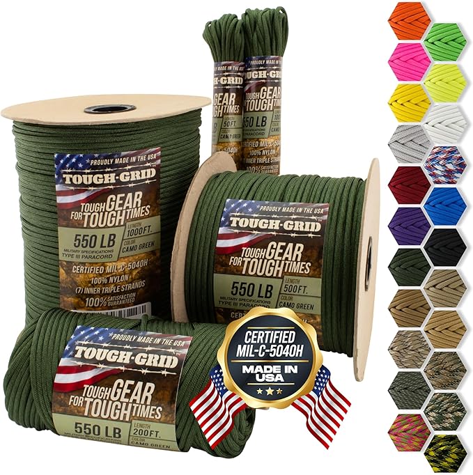 TOUGH-GRID 550 Paracord Rope Nylon Parachute Cord, Made in USA Survival Kit by TOUGH-GRID