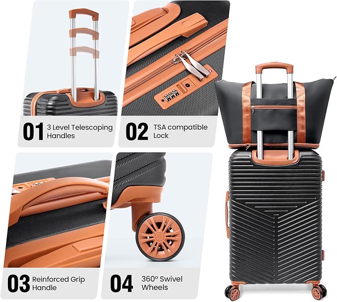 Hoteel 6 Piece Luggage Set Carry on ABS+PC Hard Shell Suitcase - Image 4