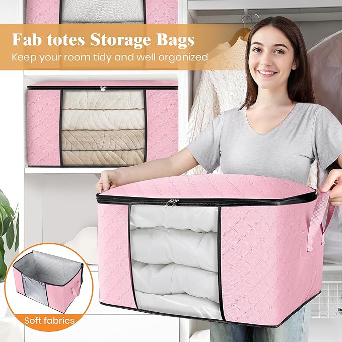 Fab totes 10 Pack Clothes Storage, Foldable Thick Fabric Blanket Storage Bags - Image 5