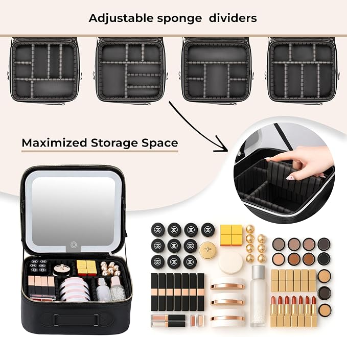 Makeup Bag with LED Mirror, PU Leather Makeup Case - Image 5