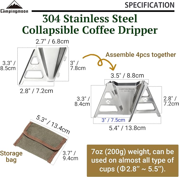 CAMPINGMOON Collapsible Coffee Dripper Pour Over Camping Outdoor 304 Stainless - Image 2