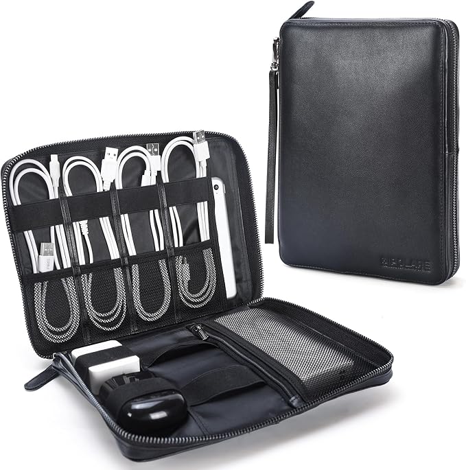 Polare Full Grain Leather Travel Cable Organizer Case Electronics Accessories by polareoriginal