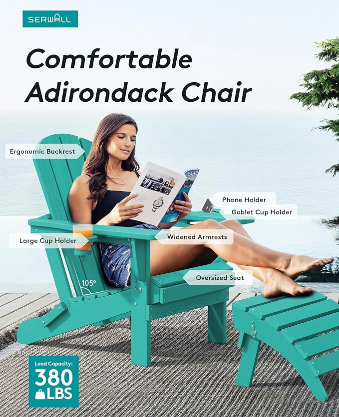 SERWALL Adirondack Chair with Cup Holders - Image 4