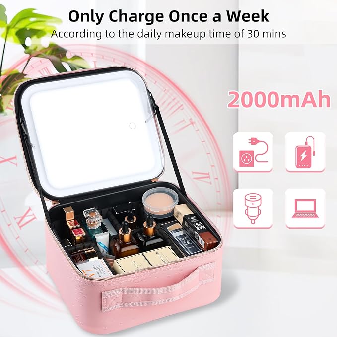 Travel Makeup Bag with LED Mirror – Waterproof Cosmetic Train Case with - Image 4