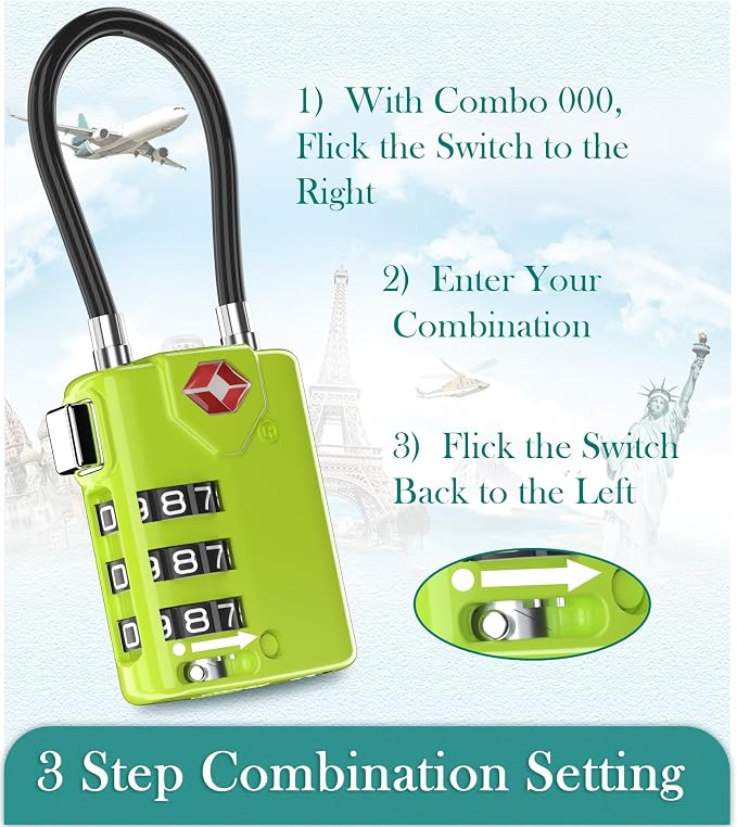 Search Alert TSA Approved Travel Combination Luggage Cable Locks - Image 6