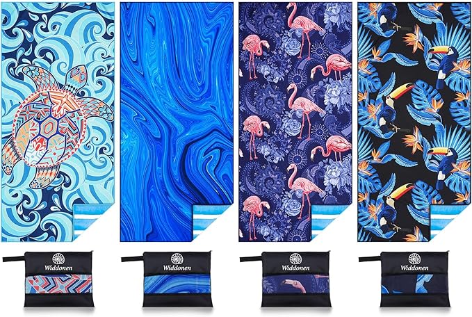 4 Pack Microfiber Lightweight Beach Towel Sand Free Quick Dry Absorbent Thin by WIDDONEN