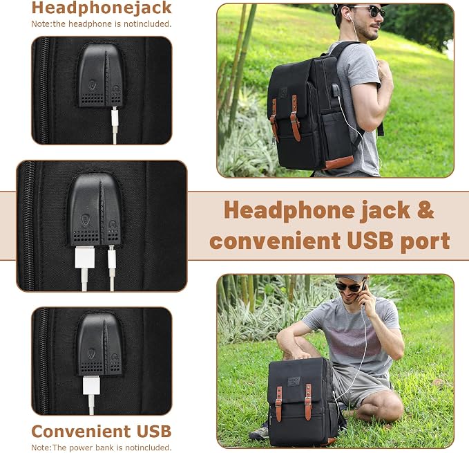 HFSX Vintage Backpack Laptop Backpack Men Women Business Travel Computer - Image 3