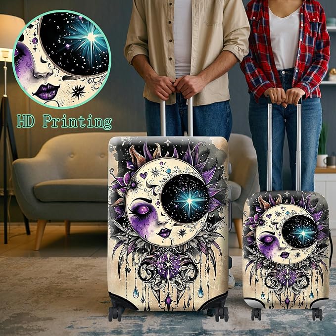 Luggage Protector Plus 1 Luggage Tag, Gothic Moon Face Travel Case Cover - Image 6